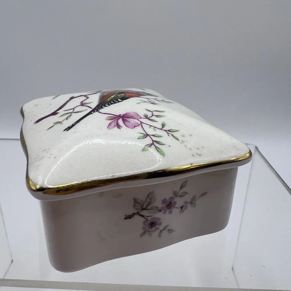 Vtg Bird Trinket Box PALISSY Royal Worcester Company England Hand Painted 3